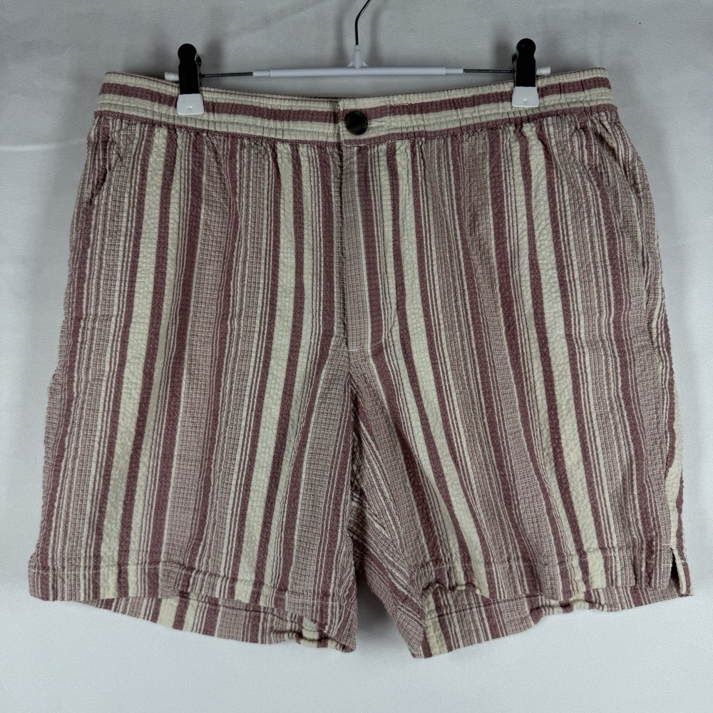 Goodfellow & Co Mens M Burgundy Cream Striped Cotton Blend Casual Shorts Retro
